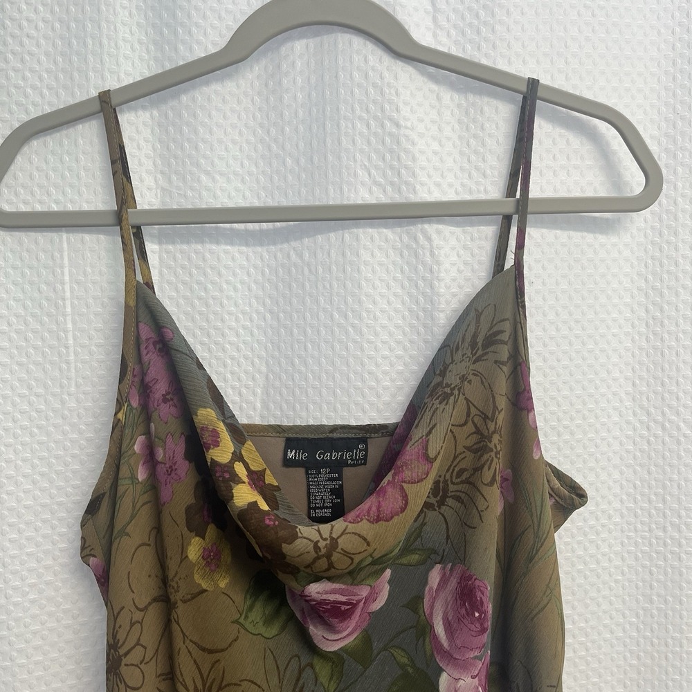 Mlle Gabrielle Y2K Floral Chiffon Slip Dress Coquette Romantic 12P - Picture 5 of 6